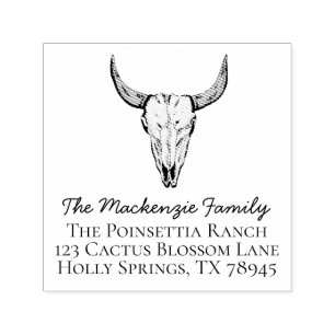 Rustic Farmhouse Style Bull Skull Return Address Self-inking Stamp