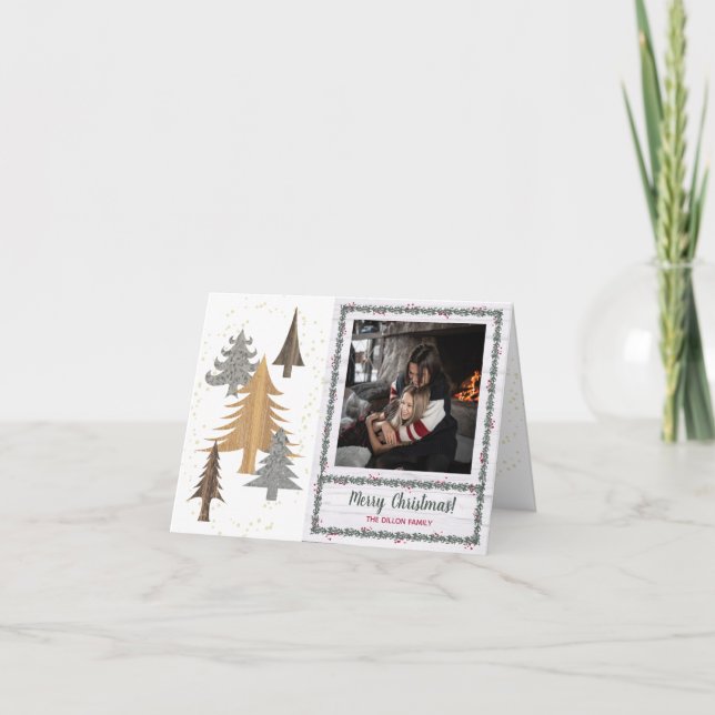 Rustic Farmhouse Style Christmas Trees Folded Holiday Card (Front)