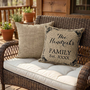 Rustic Farmhouse Style Family Name Est. Year Outdoor Pillow