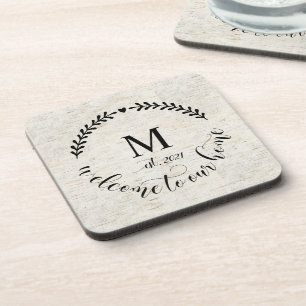 Rustic Farmhouse Style Monogrammed Wood Coaster