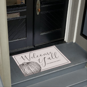 Rustic Farmhouse Style Welcome Y'all Pumpkin Doormat