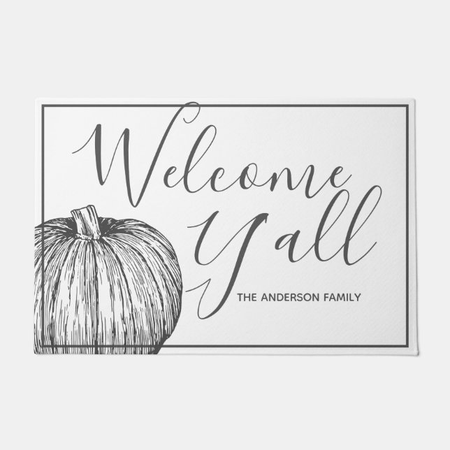 Rustic Farmhouse Style Welcome Y'all Pumpkin Doormat (Front)
