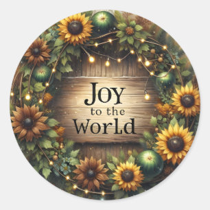 Rustic Farmhouse Sunflower Joy To The World Classic Round Sticker