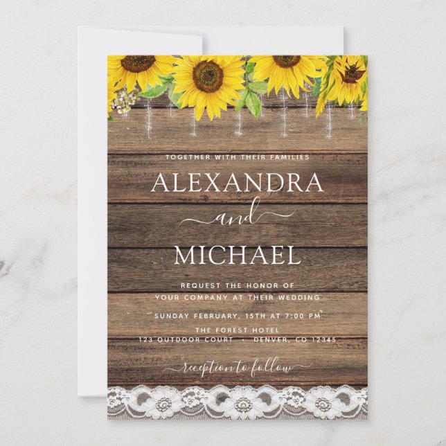 Rustic Farmhouse Sunflower Rustic Wood Wedding Invitation (Front)