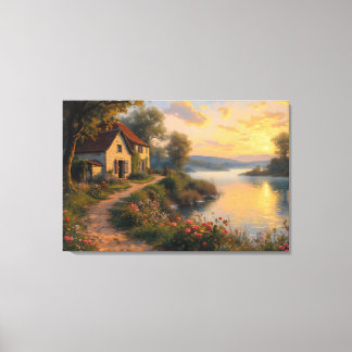 Rustic Farmhouse Sunrise Landscape Canvas Print