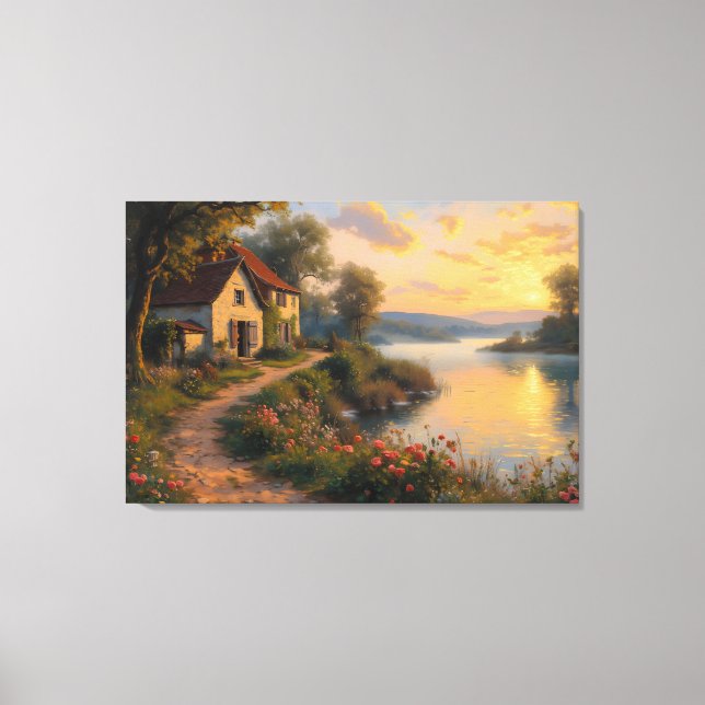 Rustic Farmhouse Sunrise Landscape Canvas Print (Front)