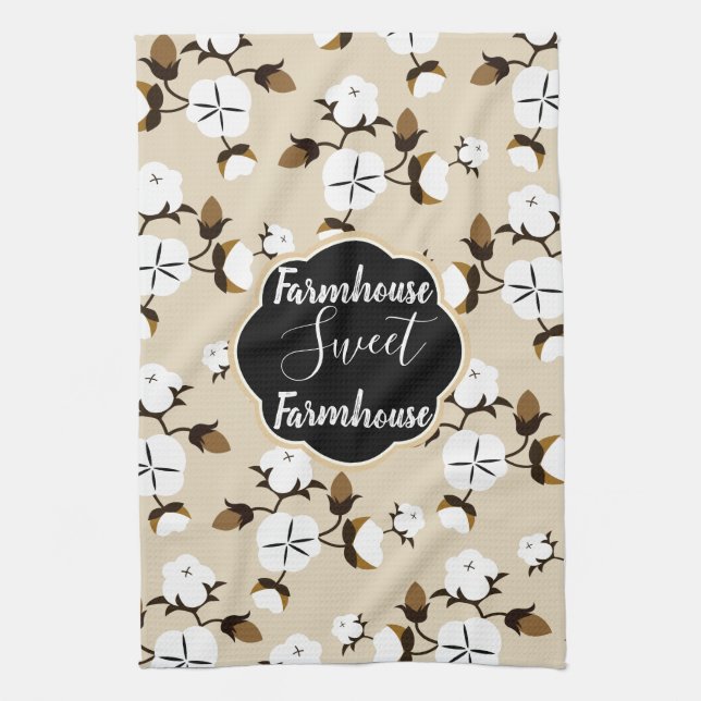 Rustic Farmhouse Sweet Farmhouse Cotton Flowers Kitchen Towel (Vertical)