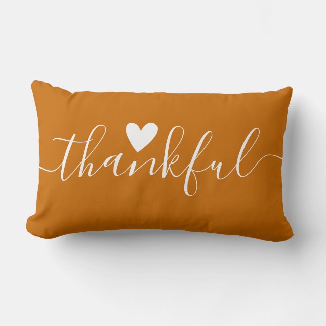 Rustic Farmhouse Thankful Orange Thanksgiving Lumbar Pillow (Front)