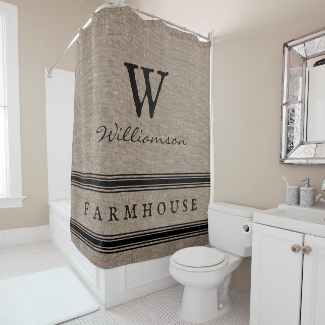 Rustic Farmhouse Ticking Stripe Burlap Monogram  (In Situ)