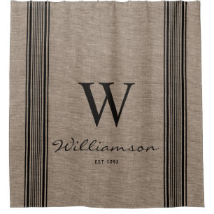 Rustic Farmhouse Ticking Stripe Burlap Monogram