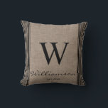 Rustic Farmhouse Ticking Stripe Burlap Monogram  Throw Pillow<br><div class="desc">Rustic Farmhouse Ticking Stripe Burlap Monogram Burgundy Ticking Stripe. Pillow is personalized with your Monogram and Name. Pillow makes a very thoughtful gift to be treasured for years to come. Our high quality template makes it simple to customize your pillow. If you would like to customize it further, please use...</div>