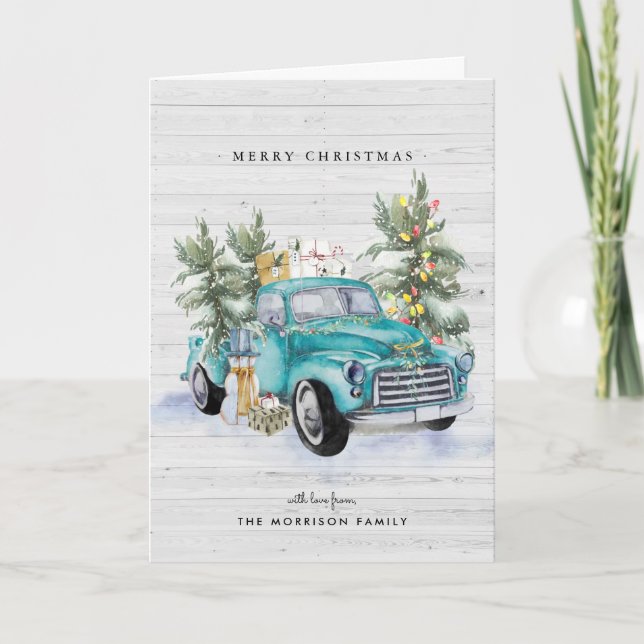 Rustic Farmhouse Truck Christmas Greeting Card (Front)