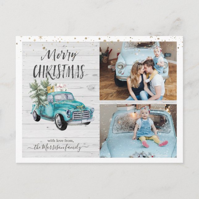 Rustic Farmhouse Truck | Christmas Photo Collage Holiday Postcard (Front)