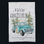 Rustic Farmhouse Truck | Monogram Christmas Tea Kitchen Towel<br><div class="desc">Commemorative tea towels are ideal for creating keepsakes or celebrating special events. Perfect gift for newlyweds. Add your custom wording to this design by using the "Edit this design template" boxes on the right hand side of the item, or click the blue "Customize it" button to arrange the text, change...</div>