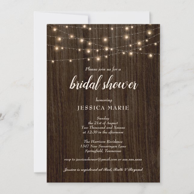 Rustic Farmhouse Twinkling Lights Bridal Show Invitation (Front)