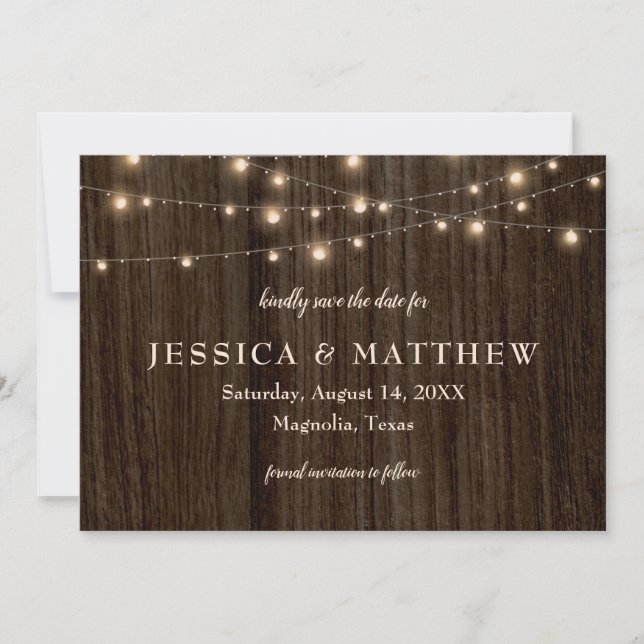 Rustic Farmhouse Twinkling Lights Save the Date (Front)