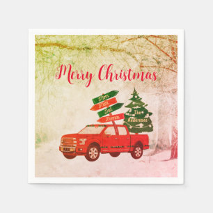Rustic Farmhouse Vintage Red Truck Merry Christmas Napkin