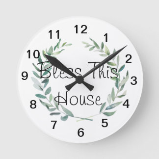 Rustic Farmhouse Watercolor Magnolia Wreath Design Round Clock
