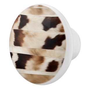 Rustic Farmhouse Western Country Brown Cowhide Ceramic Knob