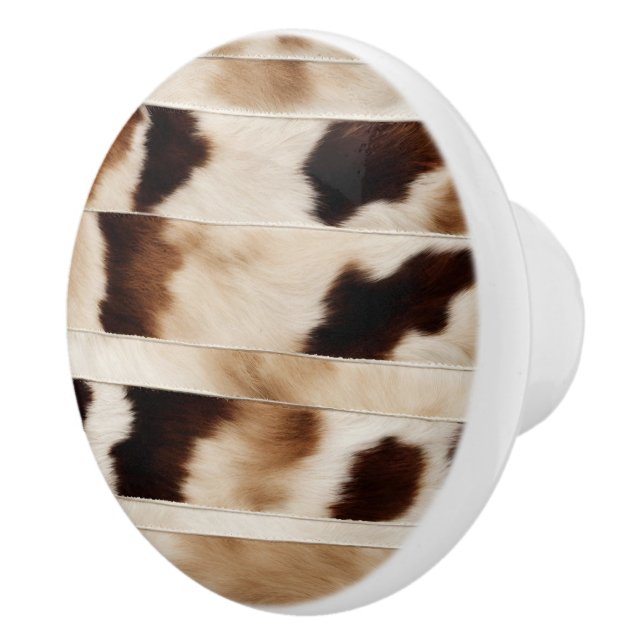 Rustic Farmhouse Western Country Brown Cowhide Ceramic Knob (Right)