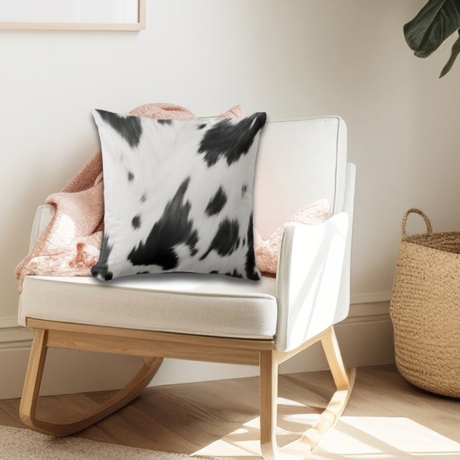 Rustic Farmhouse  Western Country Cowboy Cow Print Throw Pillow (Creator Uploaded)