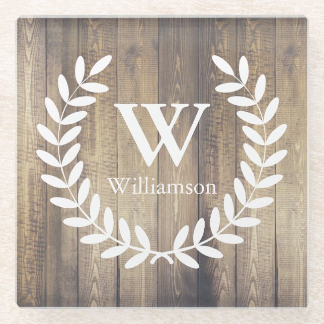 Rustic Farmhouse White Laurel & Barn Wood Glass Coaster (Front)