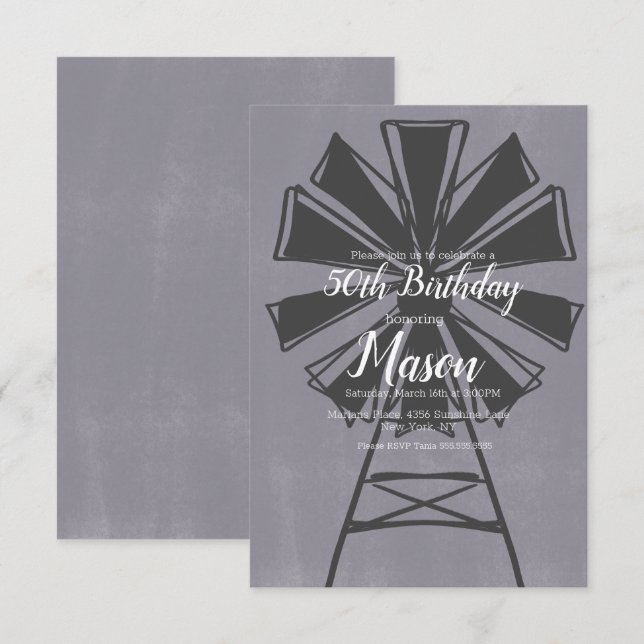 Rustic Farmhouse Windmill 50th Birthday Invitation (Front/Back)