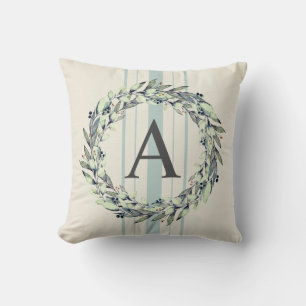 Rustic Farmhouse Winter Monogram Initial Wreath Throw Pillow