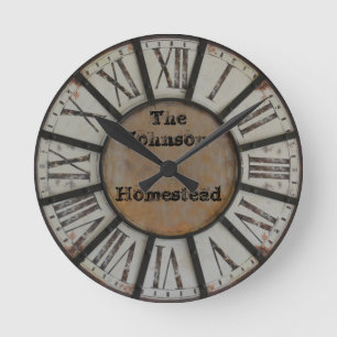 Rustic Farmhouse with Roman Numerals Round Clock