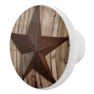 Rustic Farmhouse Wood Western Country Texas Star Ceramic Knob