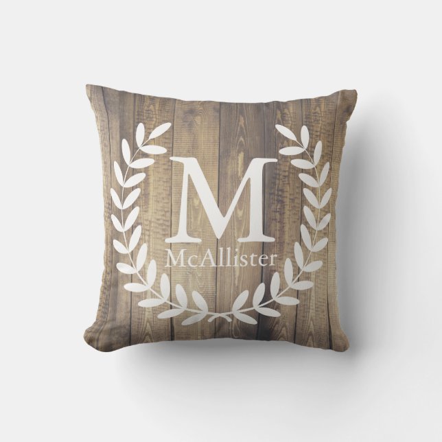 Rustic Farmhouse Wood White Laurels - Personalized Throw Pillow (Front)