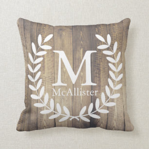 Rustic Farmhouse Wood White Laurels - Personalized Throw Pillow