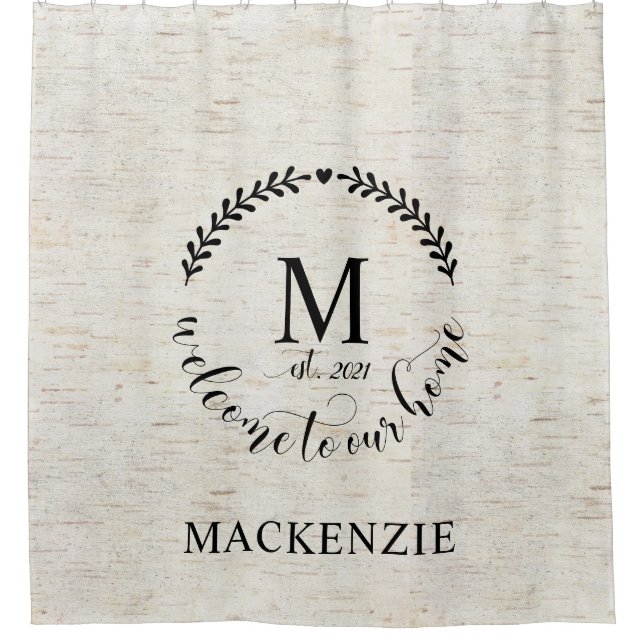 Rustic Farmhouse  Wreath Monogram Shower Curtain (Front)