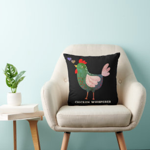 Rustic Farmyard Chicken Whisperer Boho Black Throw Pillow