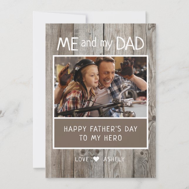 Rustic Father's Day Me and my Dad Photo Flat Holiday Card (Front)