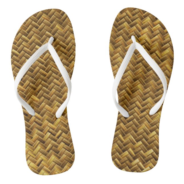 Rustic Faux Bamboo Basket Weave Pattern Texture Flip Flops (Footbed)