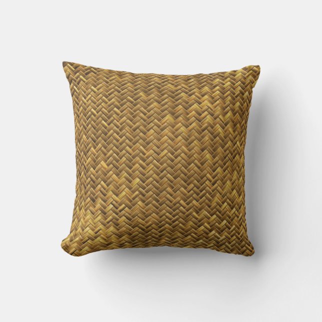 Rustic Faux Bamboo Basket Weave Pattern Texture Outdoor Pillow (Front)