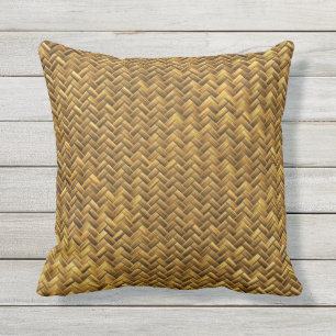 Rustic Faux Bamboo Basket Weave Pattern Texture Outdoor Pillow