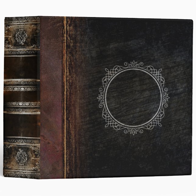 Rustic Faux Black and Brown Leather Ancient Tome Binder (Front/Spine)
