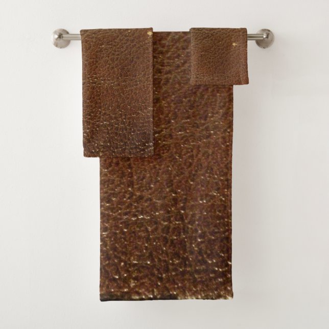 Rustic Faux Brown Leather Bath Towel Set (Insitu)