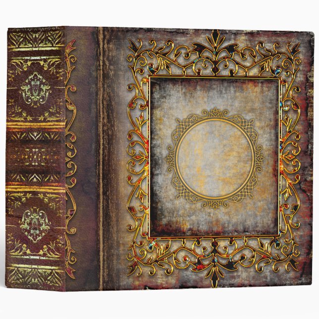 Rustic Faux Brown Leather Bejeweled Celtic Binder (Front/Spine)