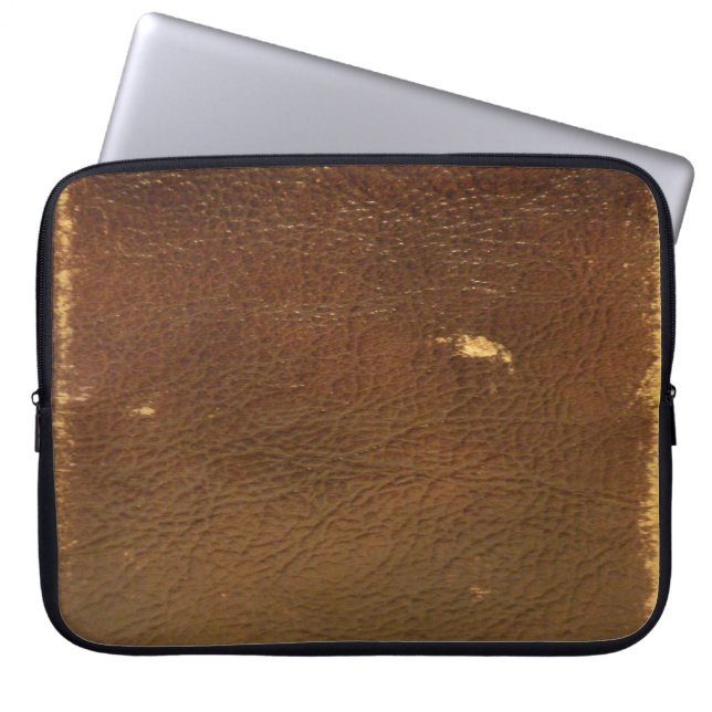 Rustic Faux Brown Leather Laptop Sleeve (Front)