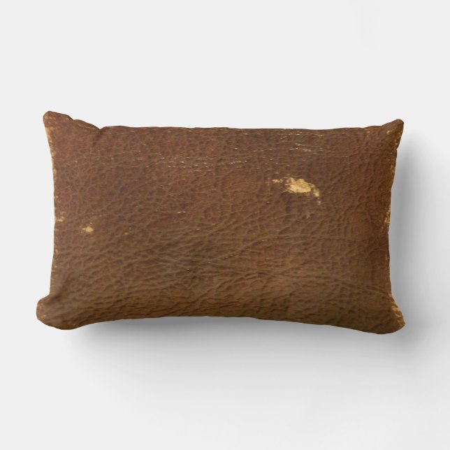 Rustic Faux Brown Leather Lumbar Pillow (Front)