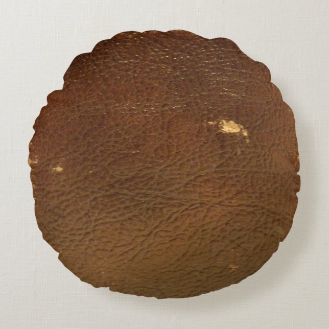 Rustic Faux Brown Leather Round Pillow (Front)