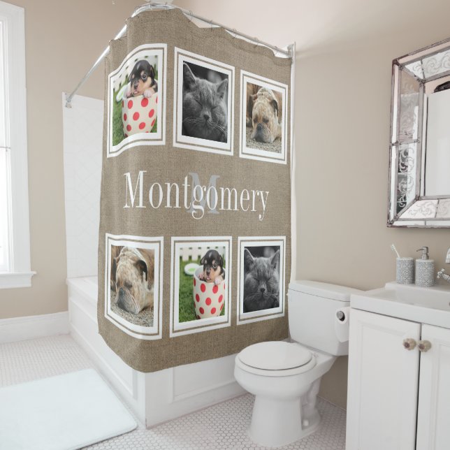 Rustic Faux Burlap 6 Family Photos & Family Name (In Situ)