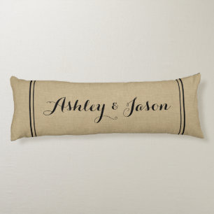 Rustic Faux Burlap and Black Monogrammed Body Pillow
