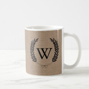 Rustic Faux Burlap & Black Laurels Coffee Mug