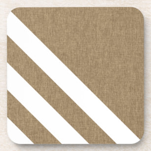 Rustic Faux Burlap Design With White Stripes Coaster