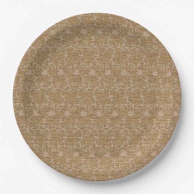 Rustic Faux Burlap Lace Wedding Bridal Shower Paper Plate (Front)