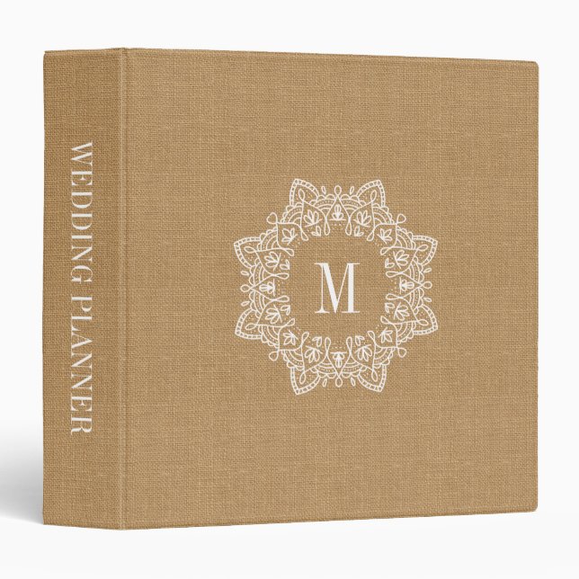 Rustic Faux Burlap Monogram Wedding Binder (Front/Spine)